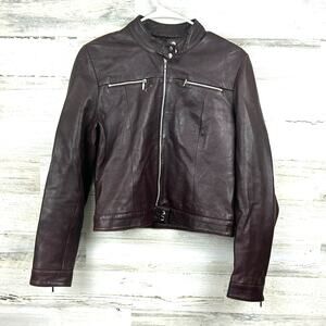 Vintage Oasis Women’s 12 Burgundy Soft Leather Cropped Lined Biker Moto Jacket